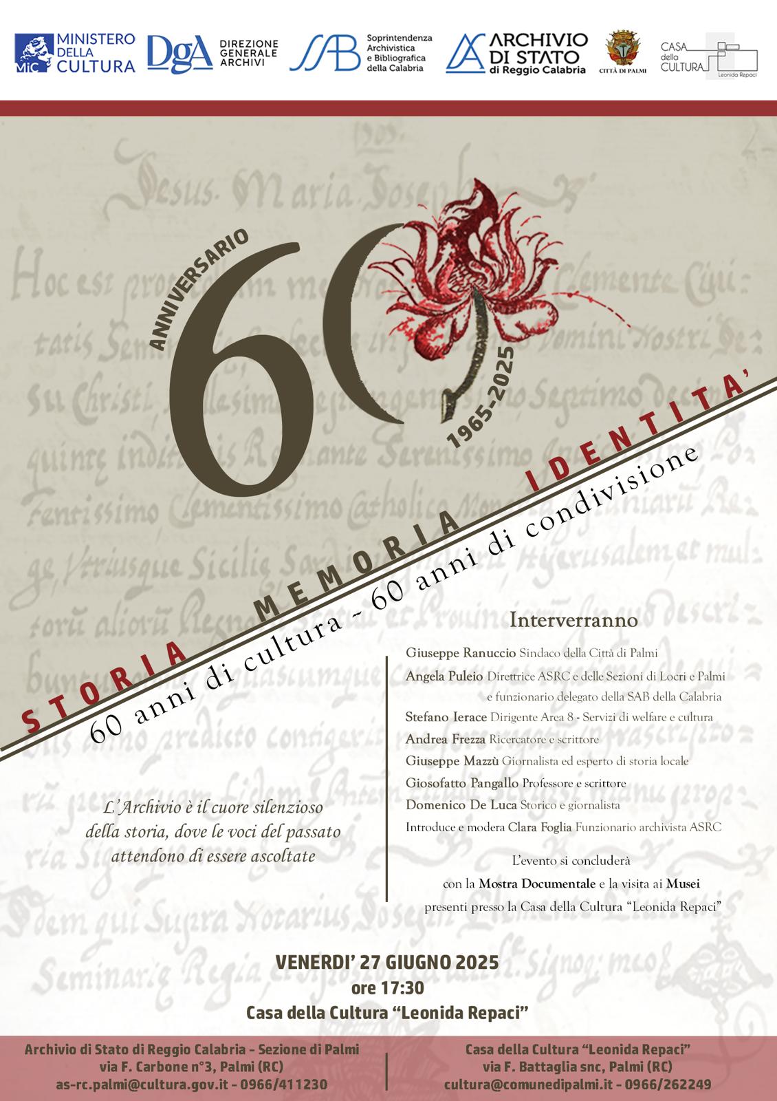Locandina 60 anni Archivio di Stato Palmi