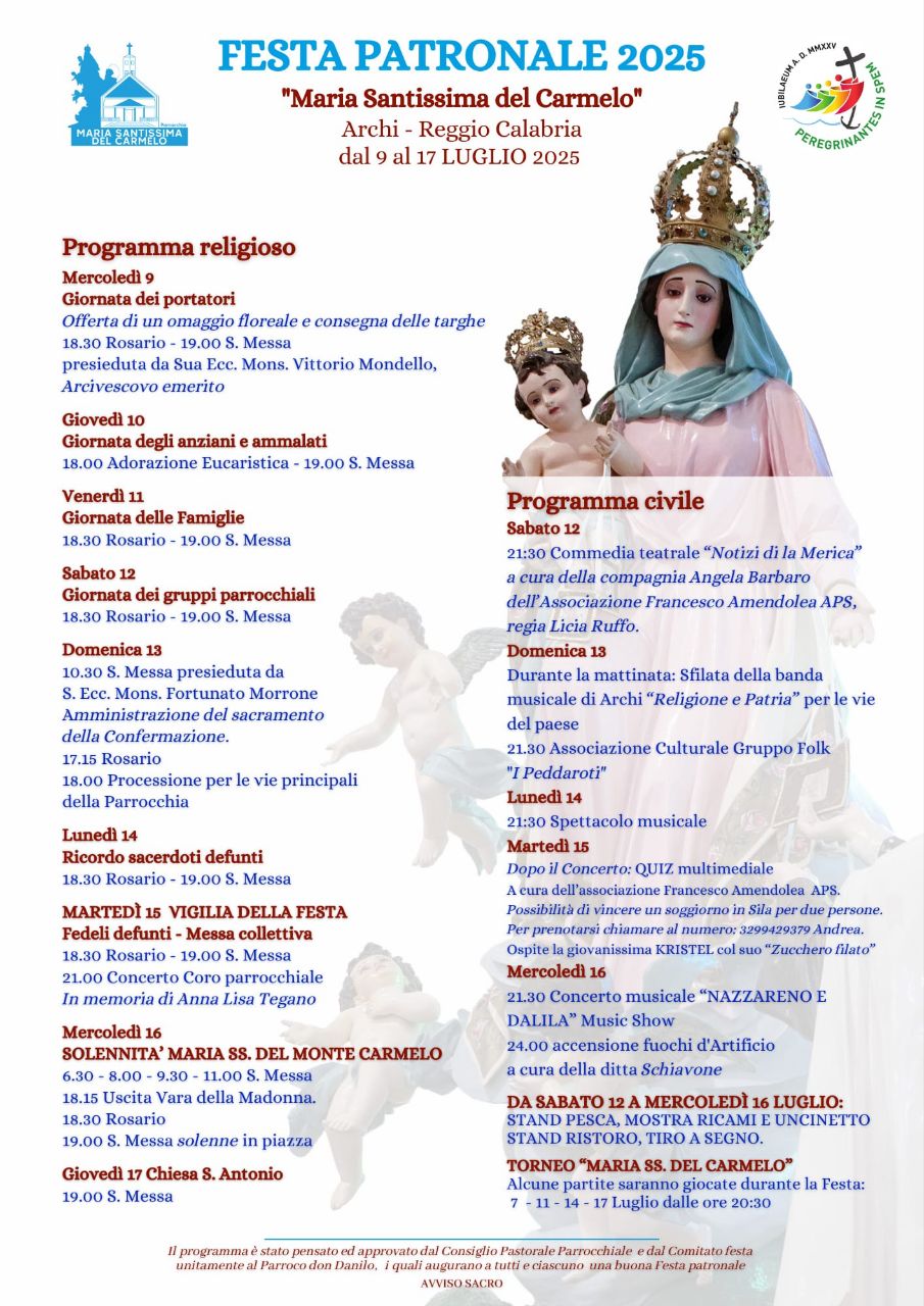 Programma celebrazioni Archi Madonna del Carmelo