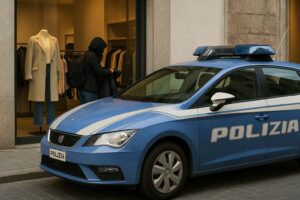 donna ruba vestiti in un negozio