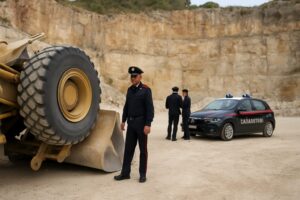 mezzo pesante schiaccia operaio carabinieri