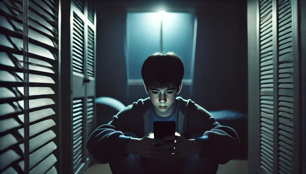 ragazzo solo davanti a un cellulare