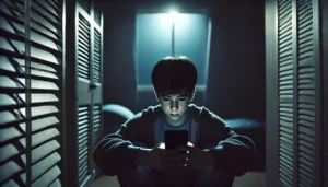 ragazzo solo davanti a un cellulare