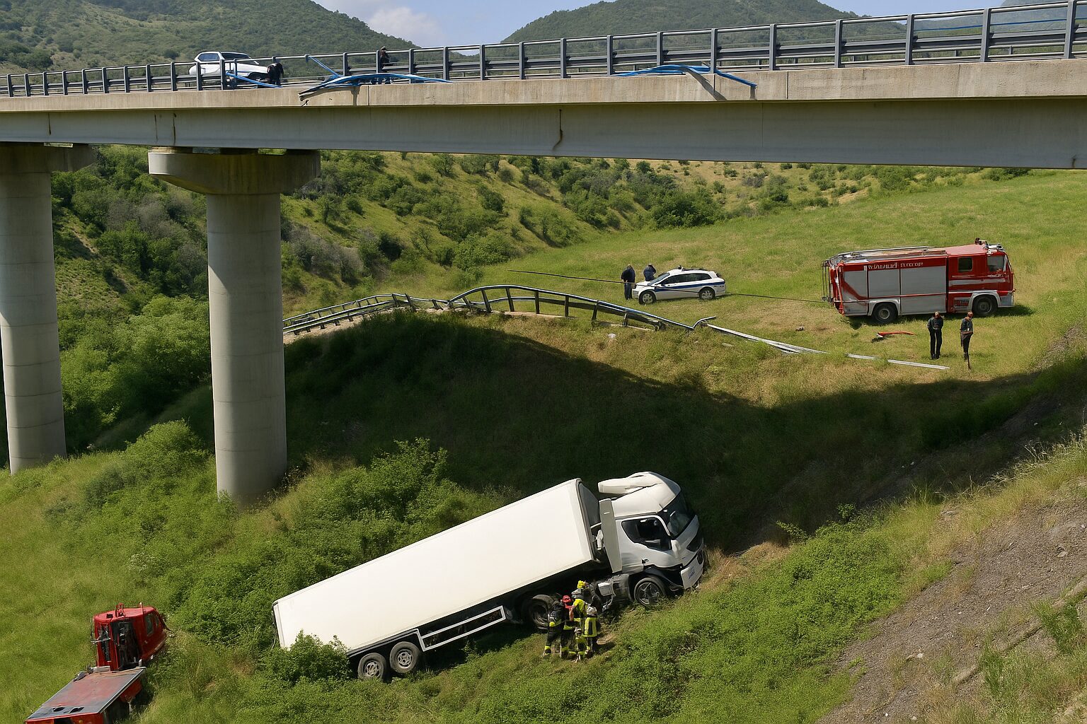 tir vola sotto il viadotto