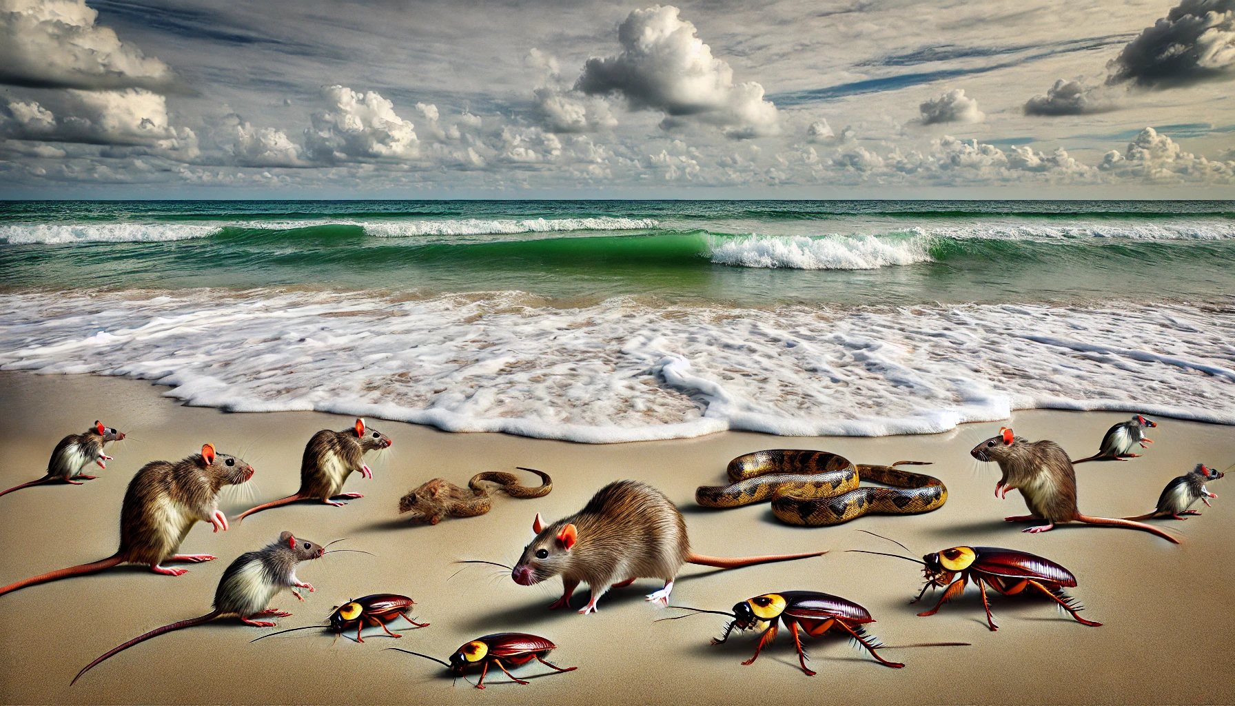 topi, serpenti e blatte in spiaggia