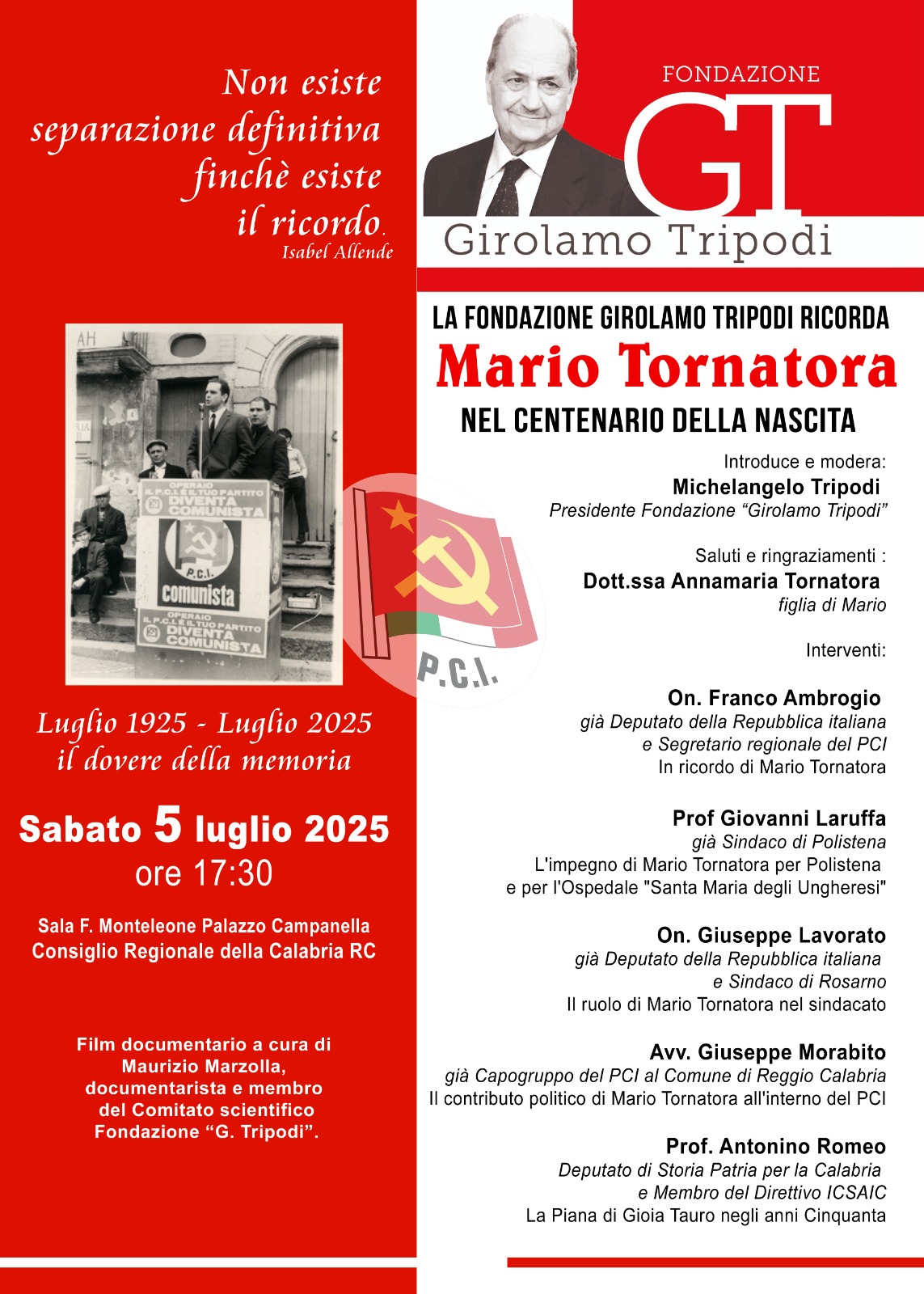 Locandina evento Mario Tornatora