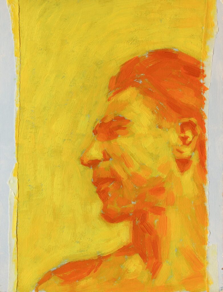 Maurizio Pometti, Chissa come cambierà, 2025, olio su cartone vegetale e scotch, 46x35 cm