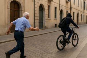 anziano rincorre ladro di bici