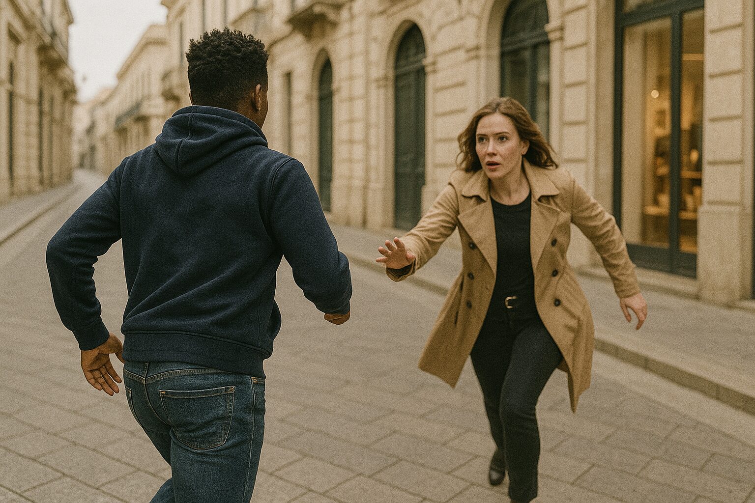 donna rincorre immigrato