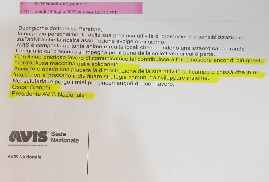 email Presidente nazionale Avis