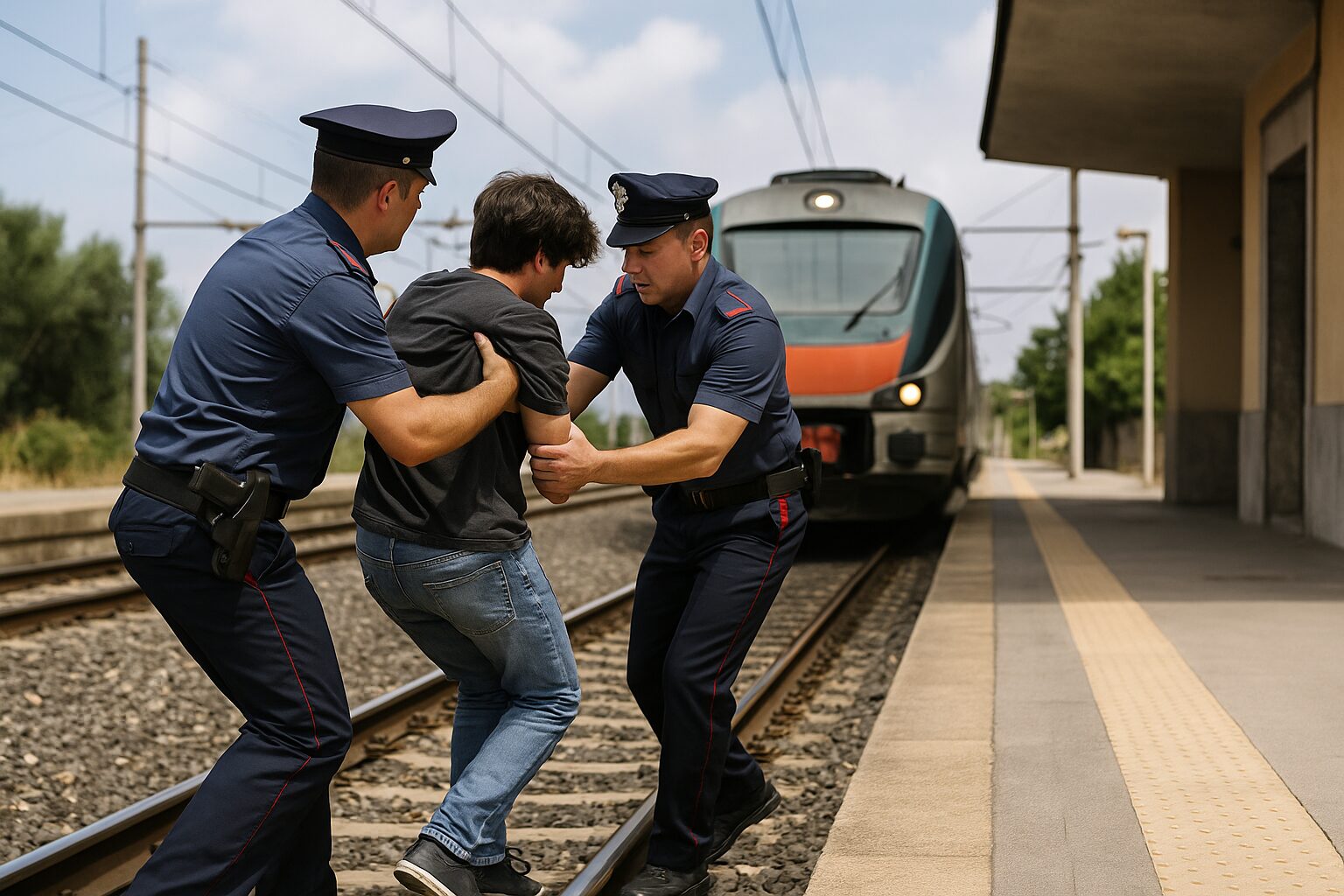 giovane tenta di lanciarsi sotto il treno bloccato dai carabinieri