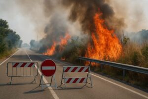 incendio a ridosso della strada