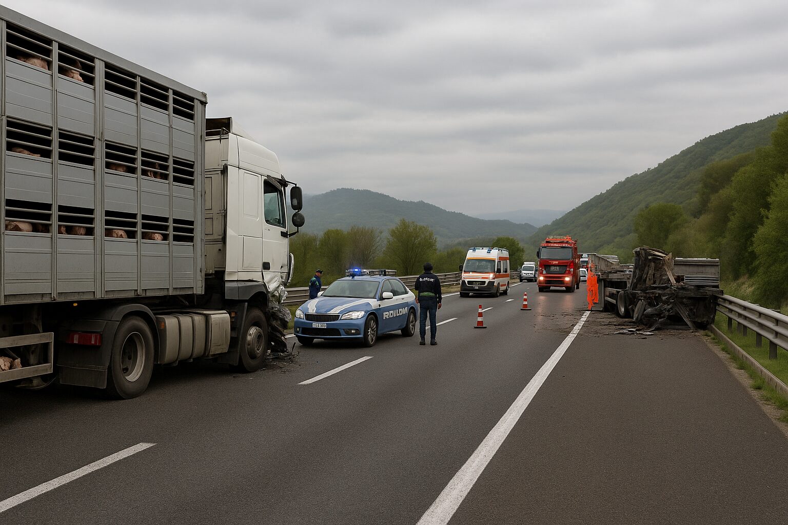 incidente a2 trasporto animali vivi