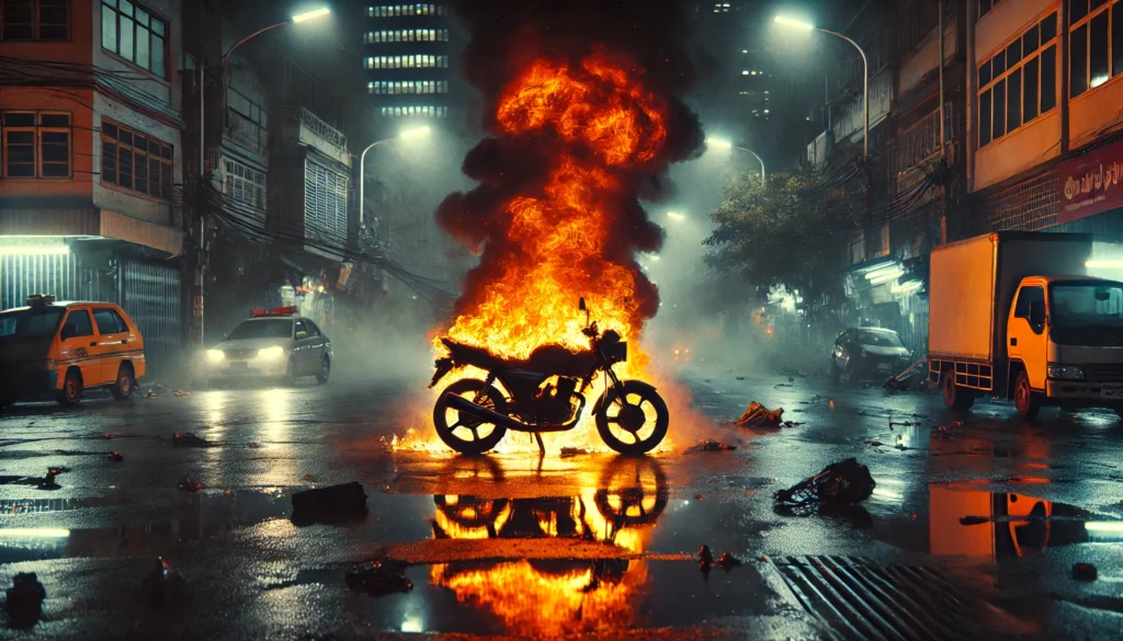 moto in fiamme