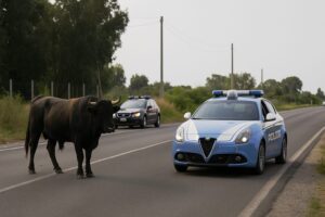 toro per strada polizia carabinieri