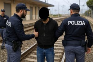 uomo fermato sui binari dalla polizia