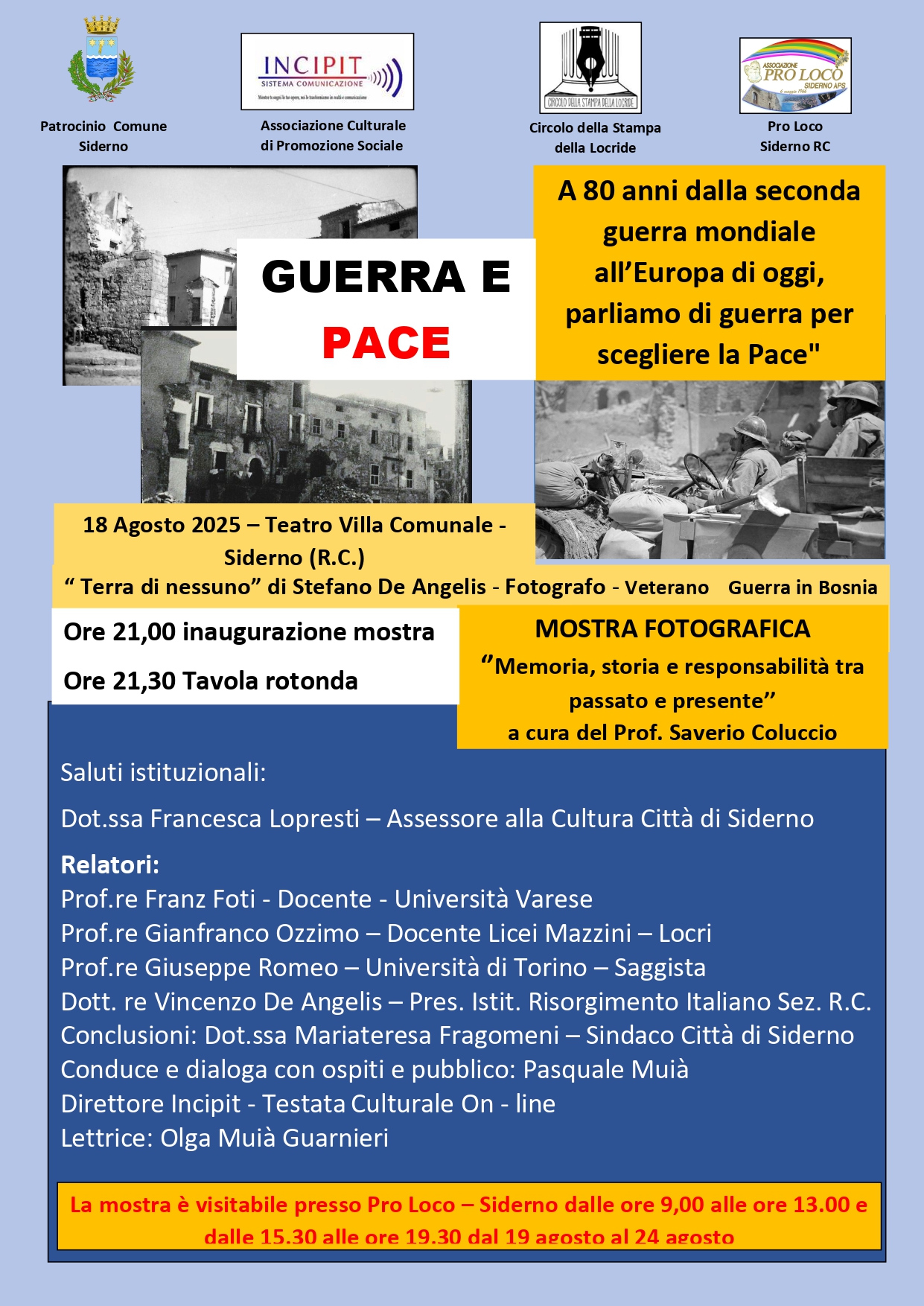 Guerra e pace evento siderno