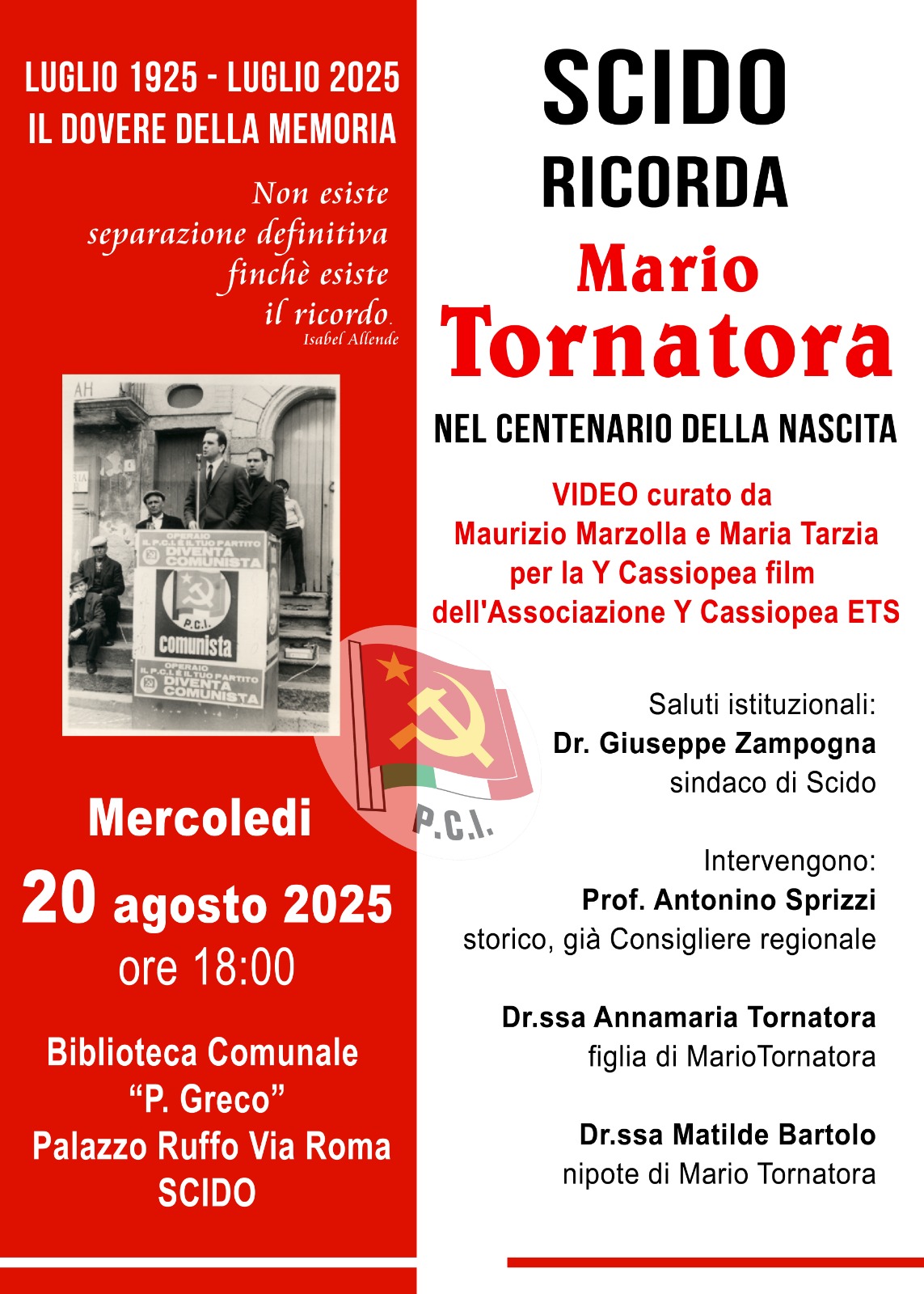 Locandina Scido ricorda Mario Tornatora