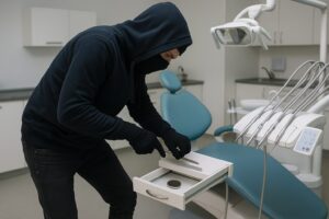 giovane ruba in uno studio dentistico