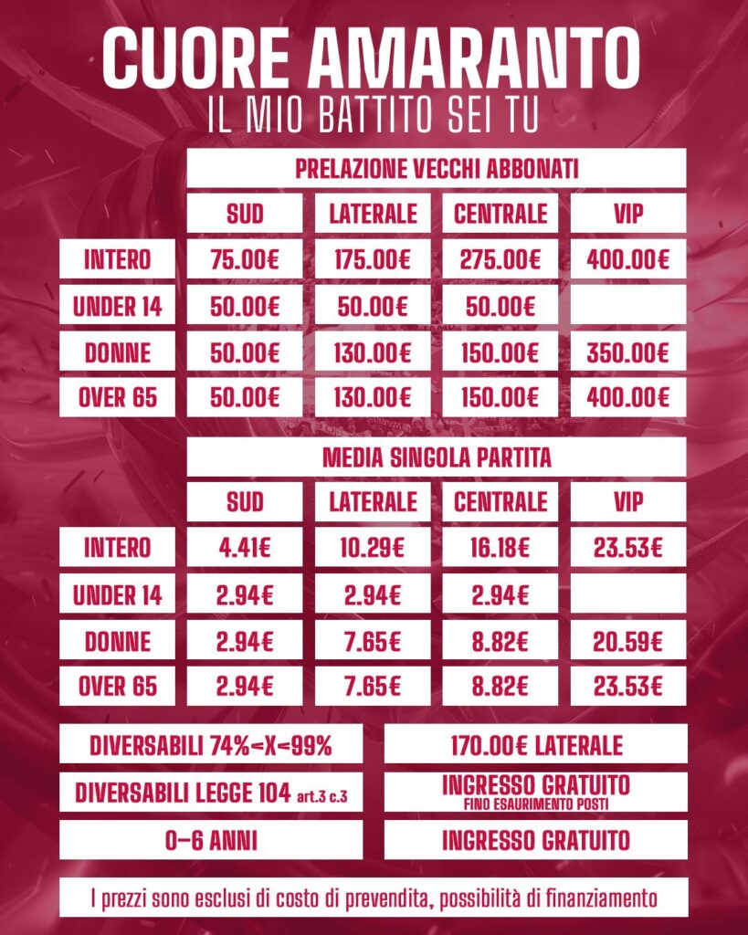 prezzi campagna abbonamenti reggina