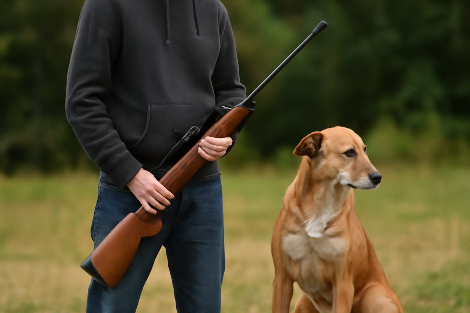 uomo carabina cane