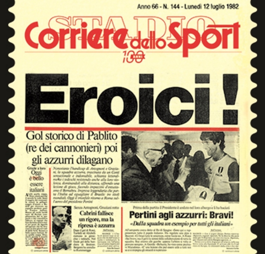Corriere dello Sport francobollo prima pagina vittoria mondiale 1982