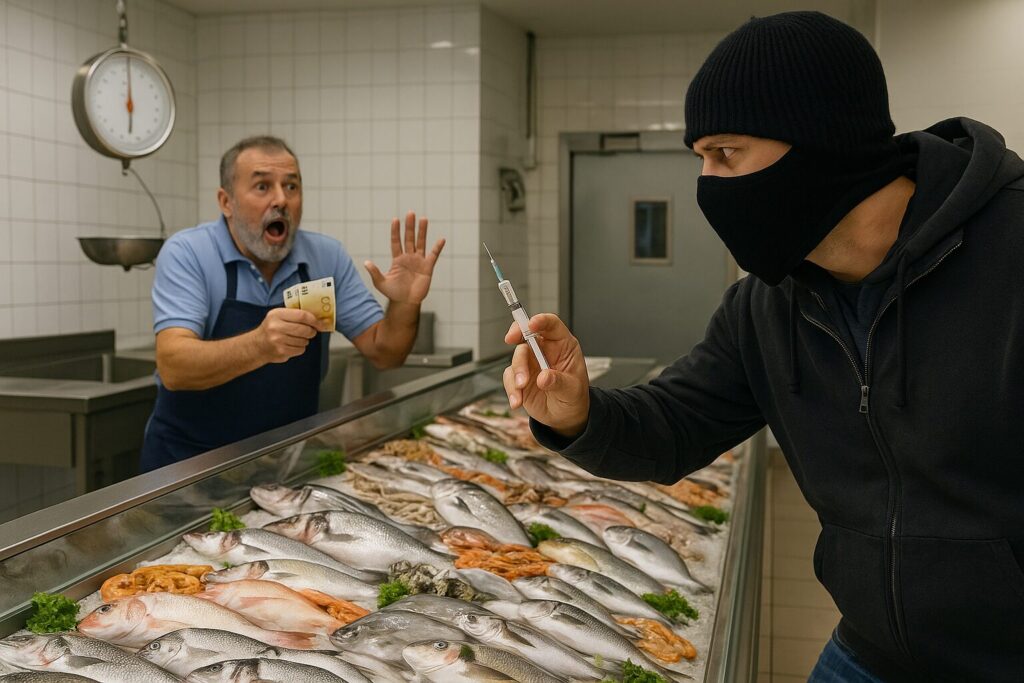 rapina pescheria con siringa