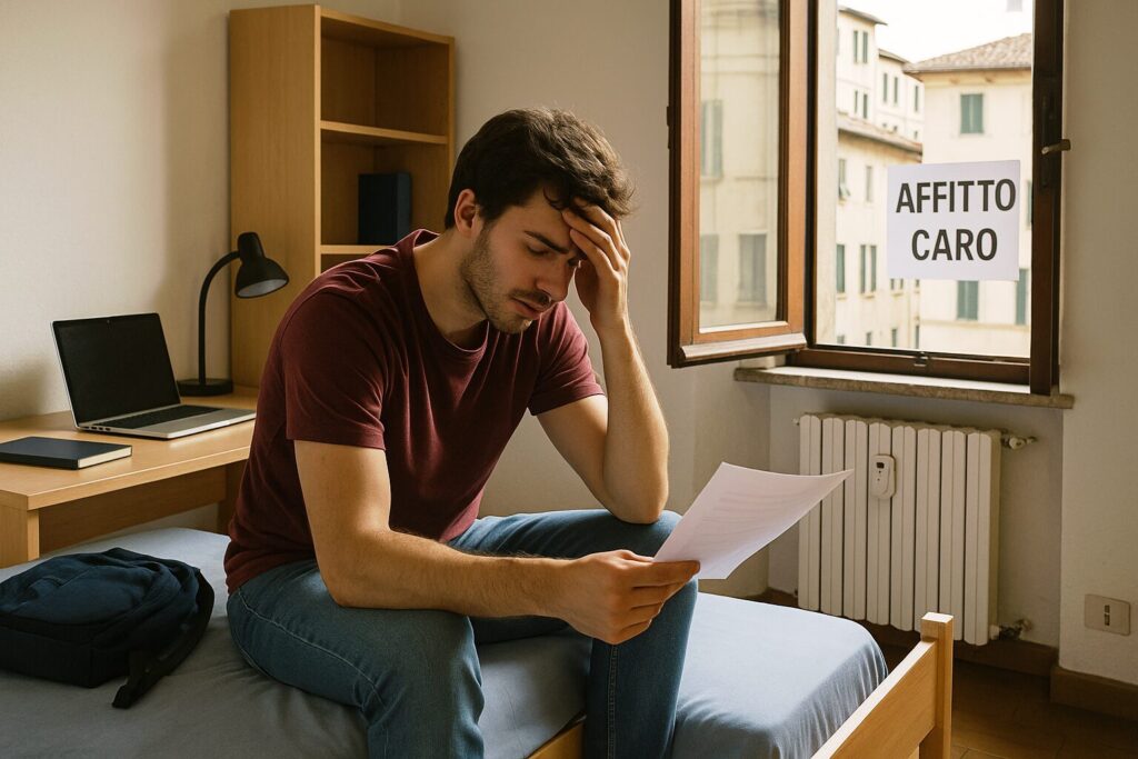studente universitario disperato per il costo alto degli affitti