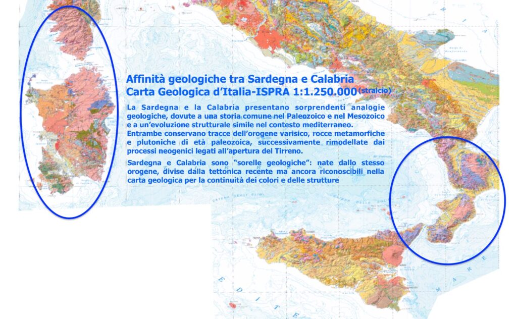 Affinità geologiche tra Sardegna e Calabria (stralcio Carta Geologica d’Italia — ISPRA 1_1.250.000)