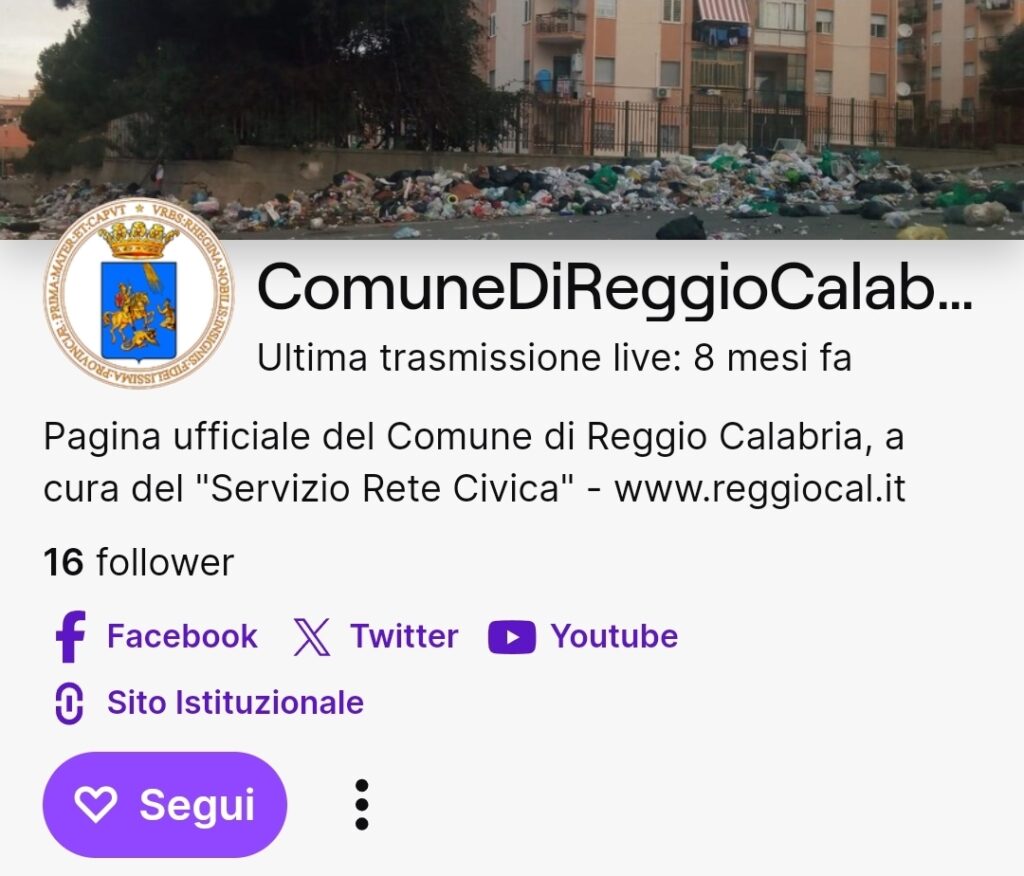 Canale Twitch Comune di Reggio Calabria