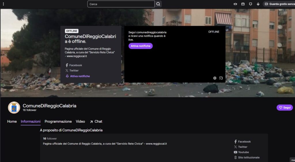 Canale Twitch Comune di Reggio Calabria