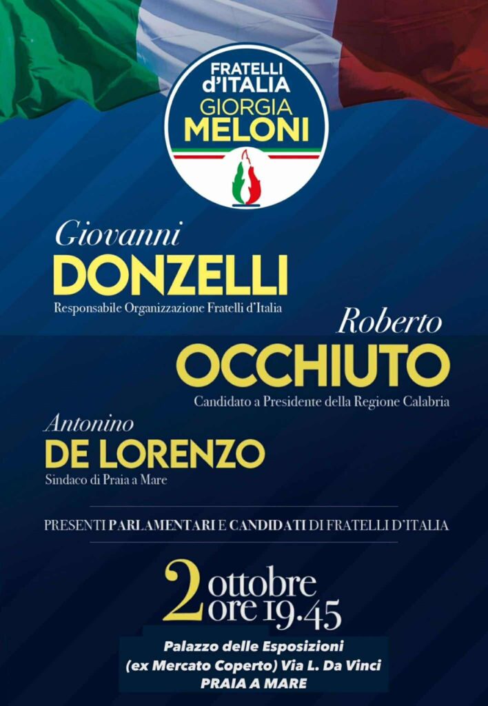 Locandina evento fratelli d'italia a praia a mare