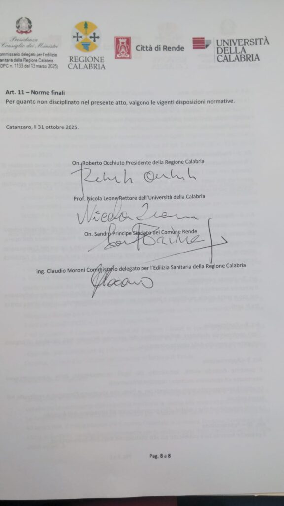 firma protocollo nuovo ospedale di Rende