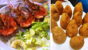 gamberoni e arancini di pesce