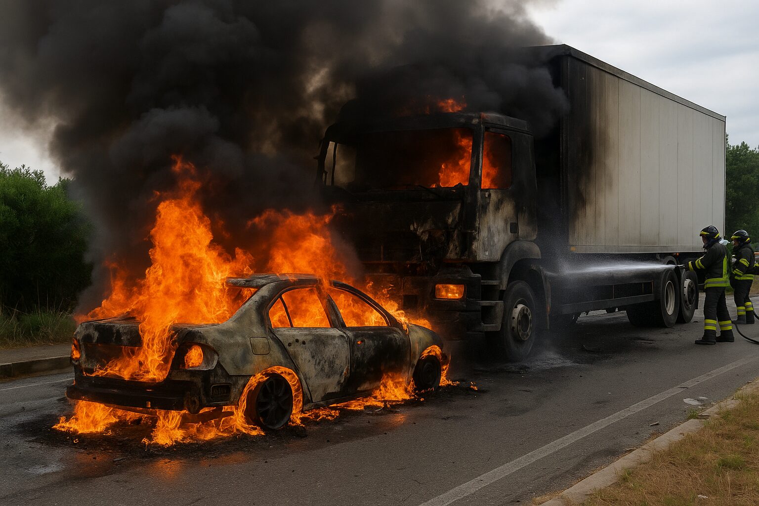 mezzi in fiamme