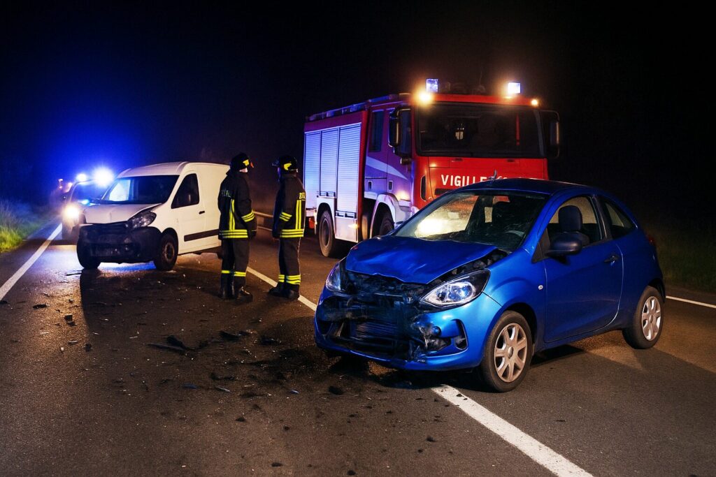 incidente vigili del fuoco sera scontro auto furgoncino