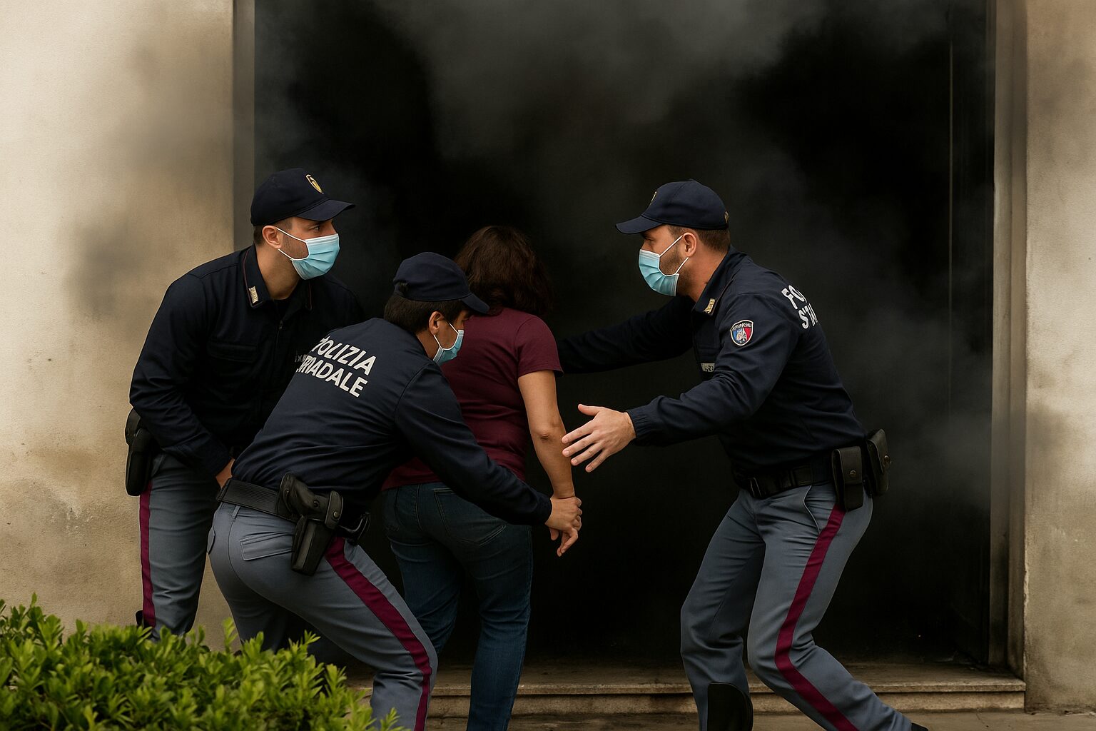 polizia stradale salva persone dagli incendi