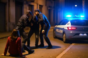 uomo aggredisce donna in strada bloccato dalla polizia