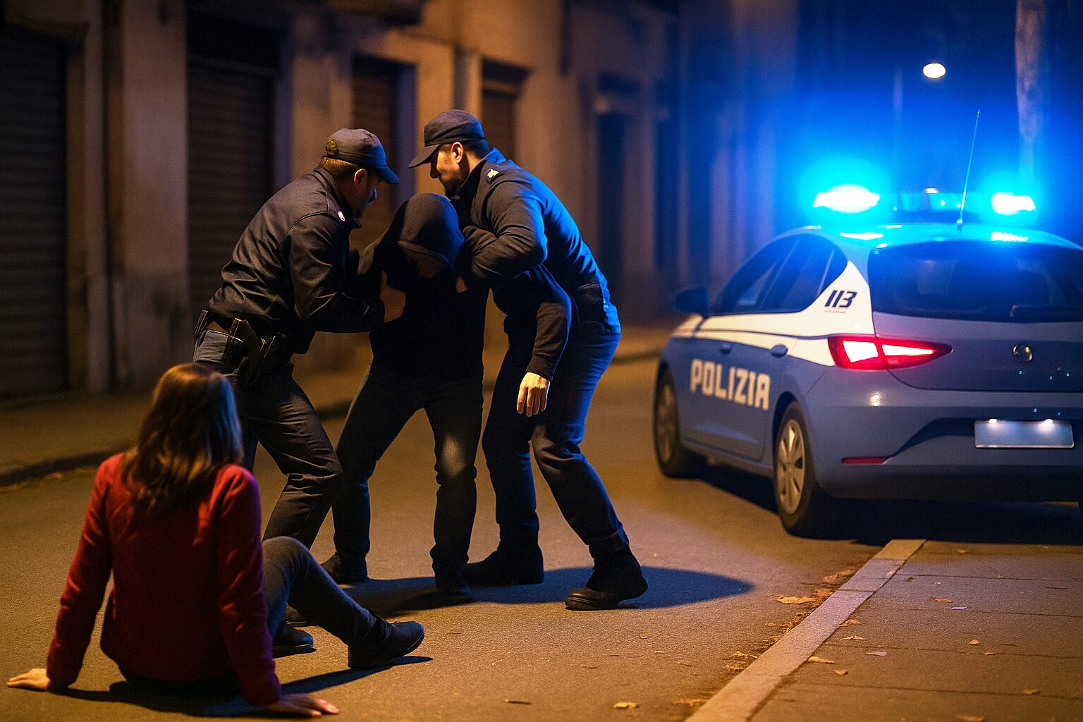 uomo aggredisce donna in strada bloccato dalla polizia