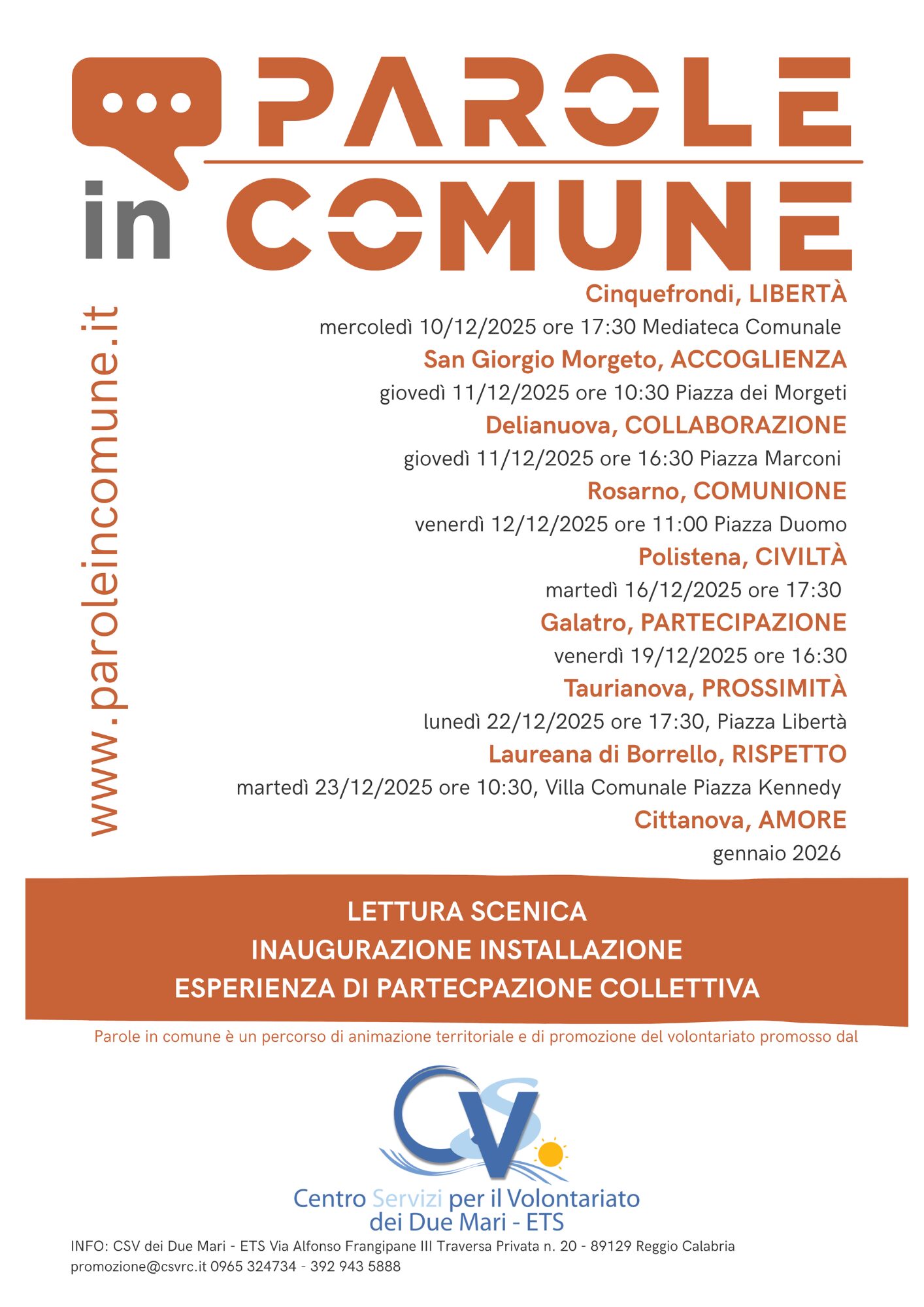Calendario eventi Parole in Comune