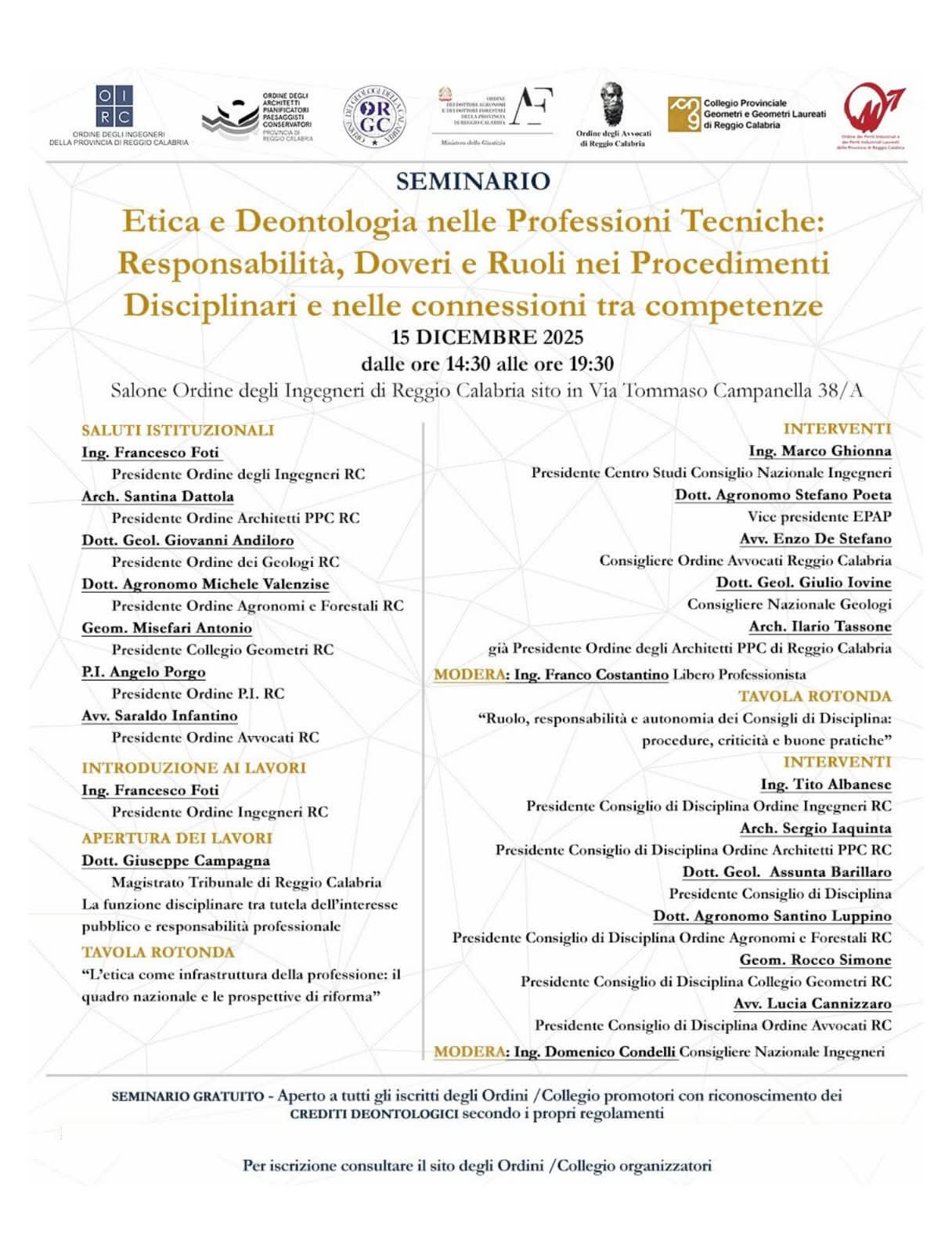 Locandina etica e deontologia nelle professioni