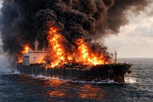 Petroliere incendio mare
