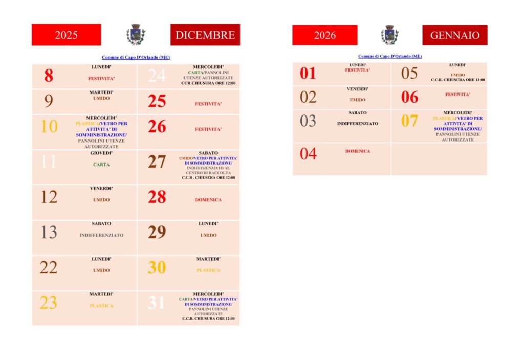 calendario-rifiuti-dicembre-gennaio comune capo d'orlando