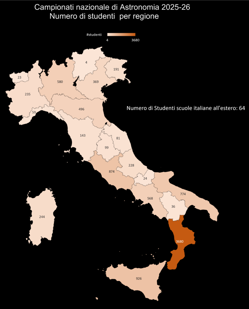 campionati di astronomia numero studenti per regione 2025-26
