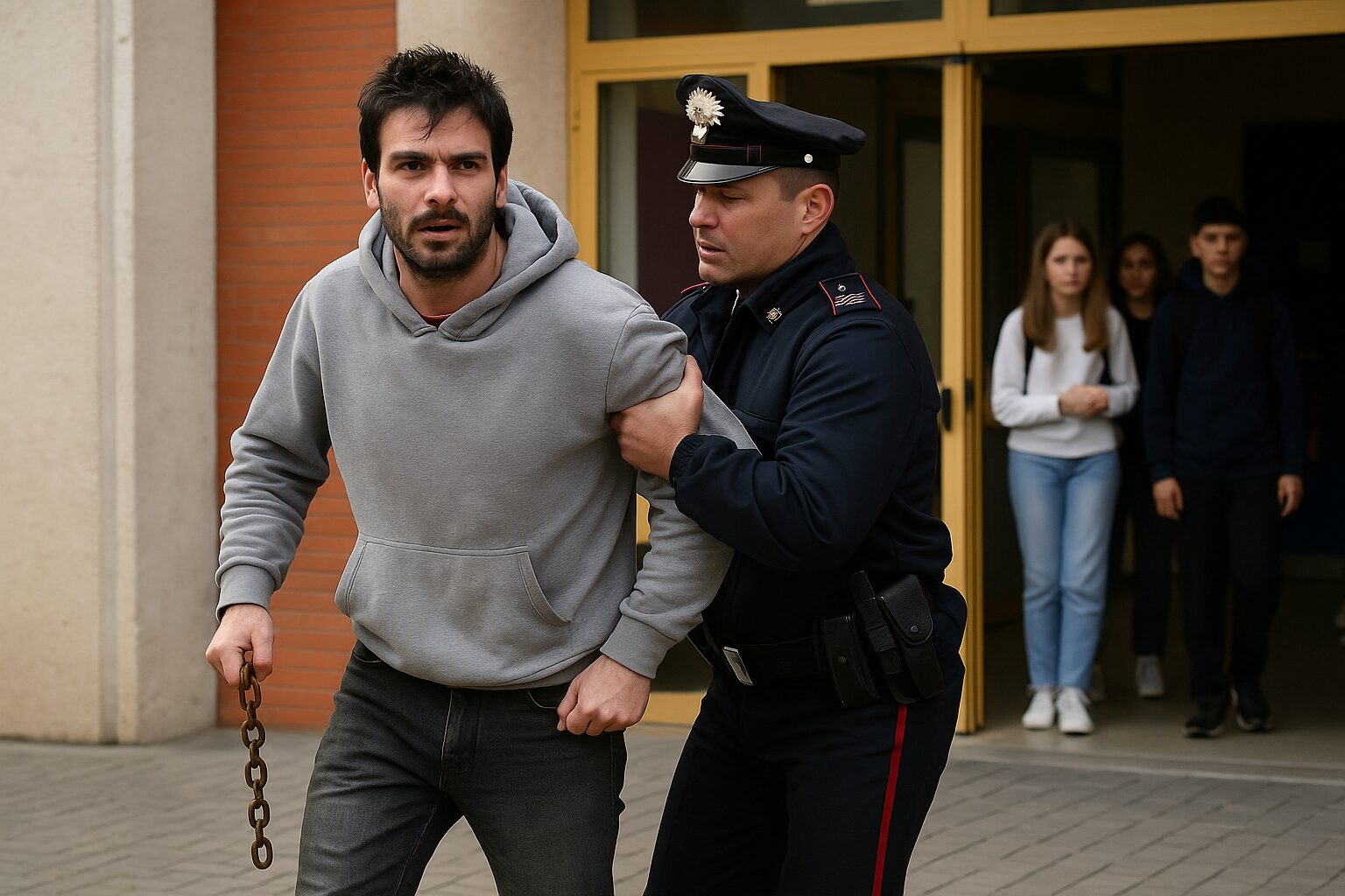 giovane bloccato dai carabinieri con una catena in mano