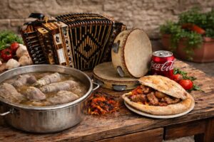 organetto e tamburello e cibo
