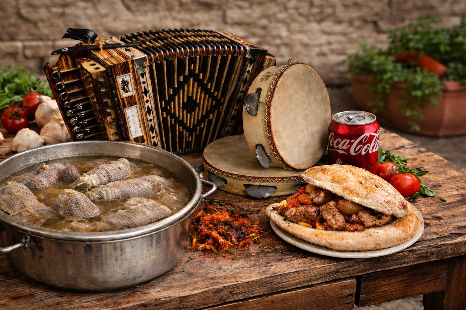 organetto e tamburello e cibo