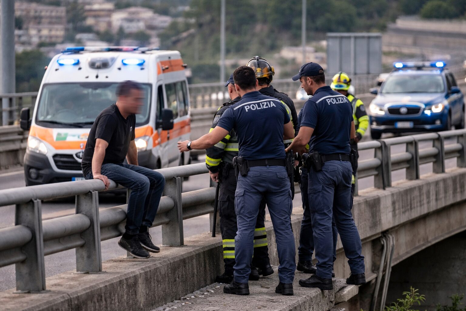 polizia salva uomo che tenta di lanciarsi dal cavalcavia