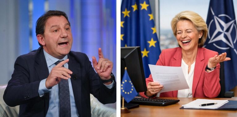 Pasquale Tridico e Von der leyen che ride