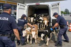 Polizia salva vitelli stazione di servizio