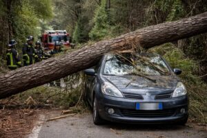 albero cade su un'auto